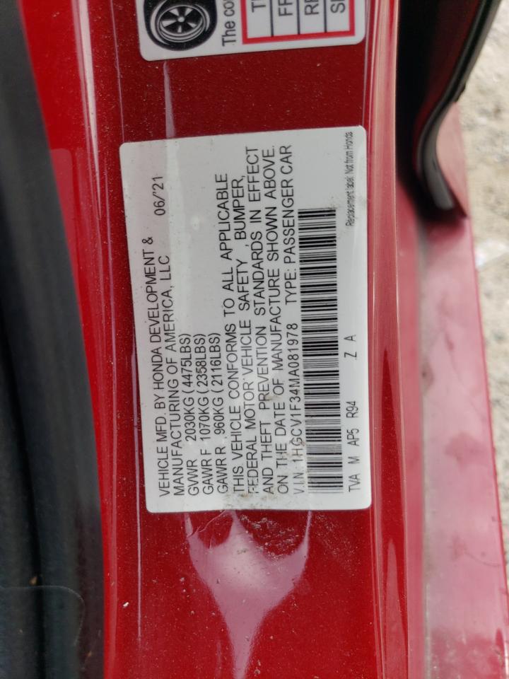 2021 Honda Accord Sport VIN: 1HGCV1F34MA081978 Lot: 62688015