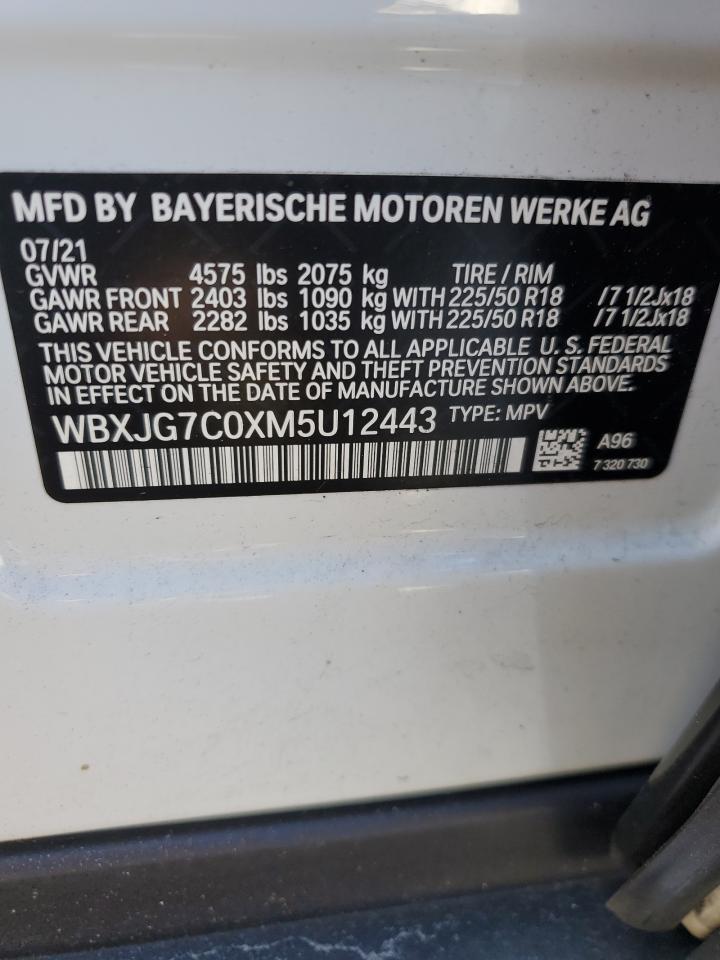 2021 BMW X1 Sdrive28I VIN: WBXJG7C0XM5U12443 Lot: 61483375