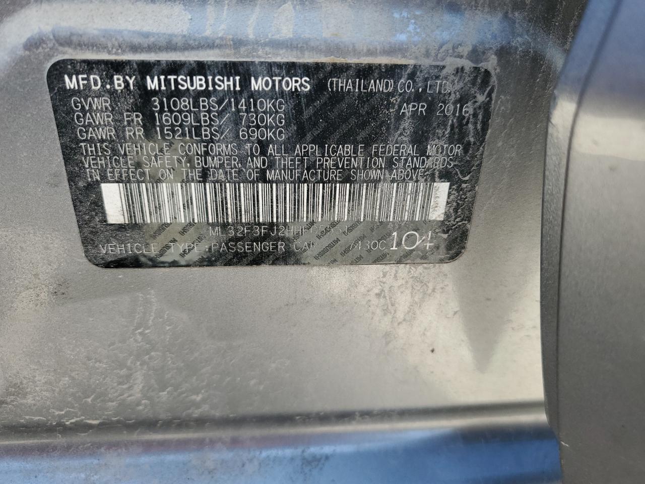2017 Mitsubishi Mirage G4 Es VIN: ML32F3FJ2HHF05551 Lot: 61808215