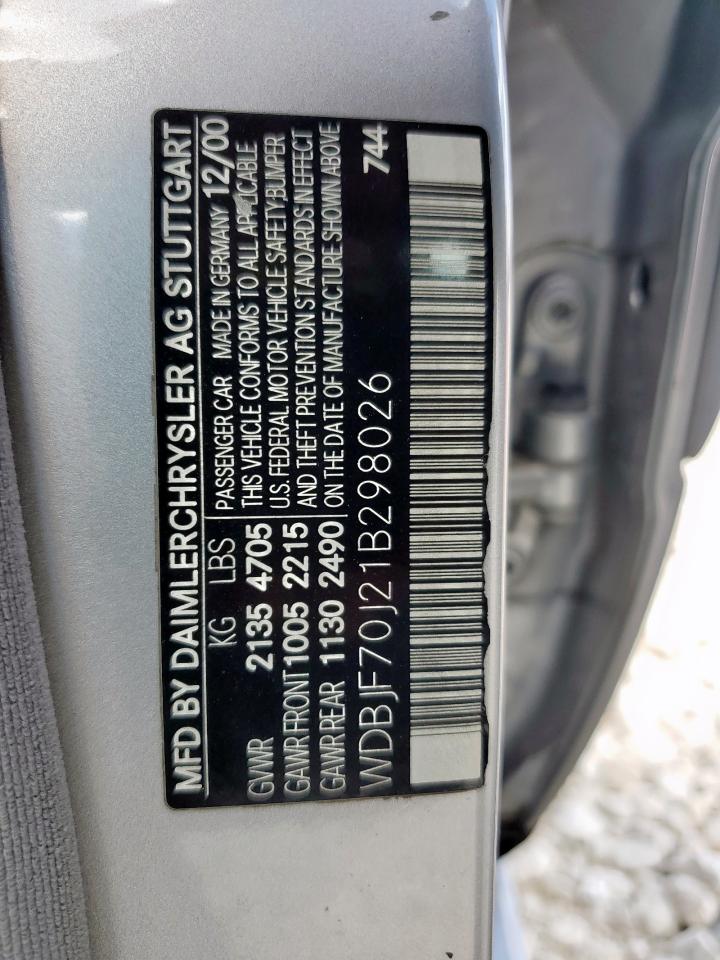 2001 Mercedes-Benz E 430 VIN: WDBJF70J21B298026 Lot: 62411025