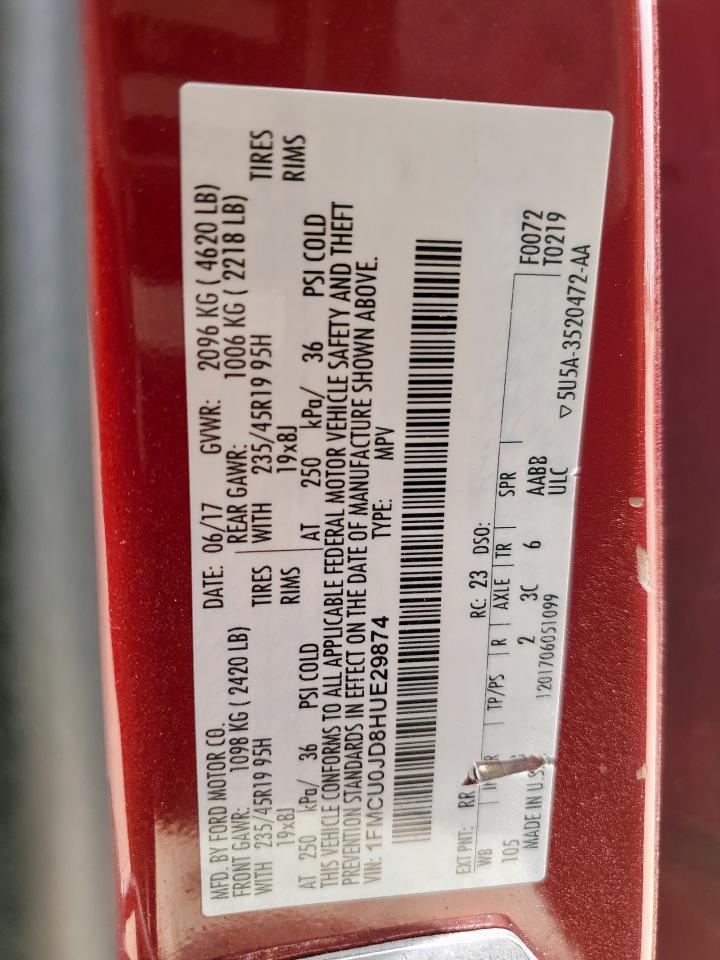 2017 Ford Escape Titanium VIN: 1FMCU0JD8HUE29874 Lot: 63097435