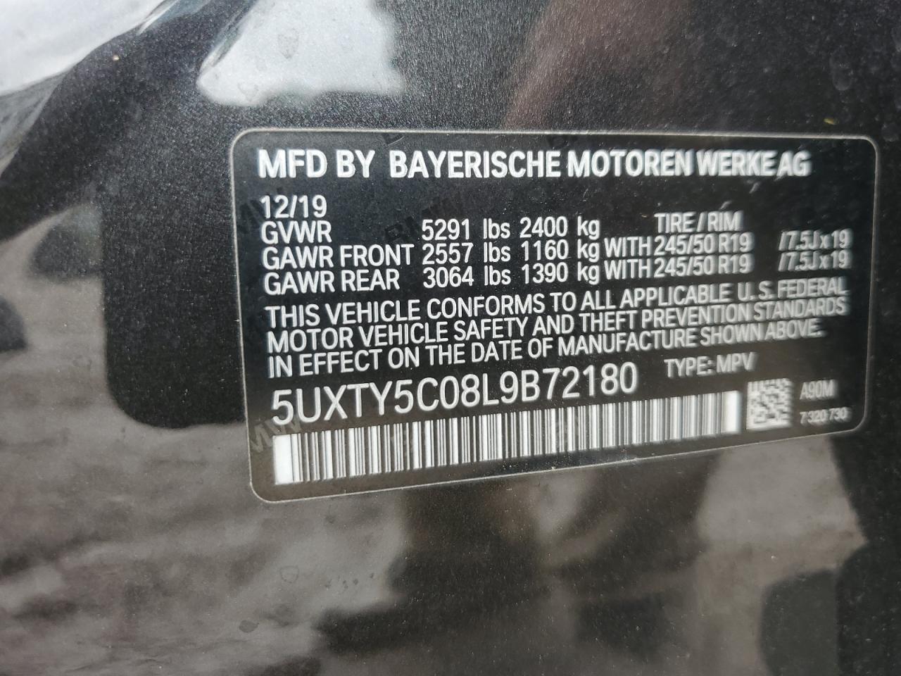 2020 BMW X3 xDrive30I VIN: 5UXTY5C08L9B72180 Lot: 61512005