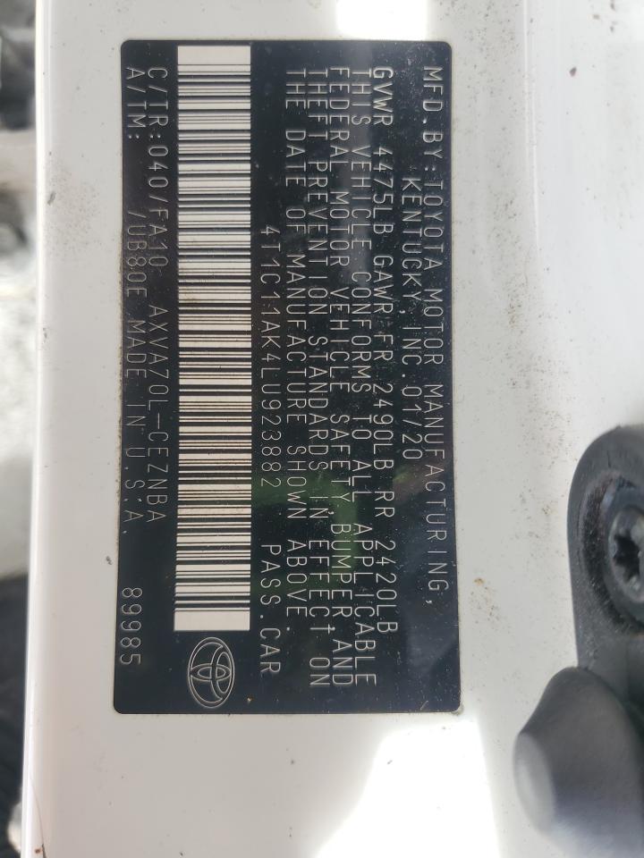 4T1C11AK4LU923882 TOYOTA CAMRY 2020