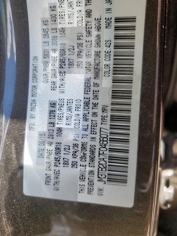 2015 Mazda Cx-9 Touring VIN: JM3TB2CA7F0466077 Lot: 62426045