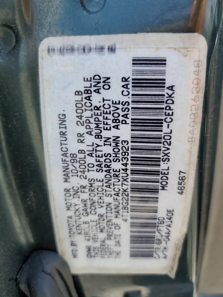 1999 Toyota Camry Ce VIN: 4T1BG22K7XU443923 Lot: 61206005
