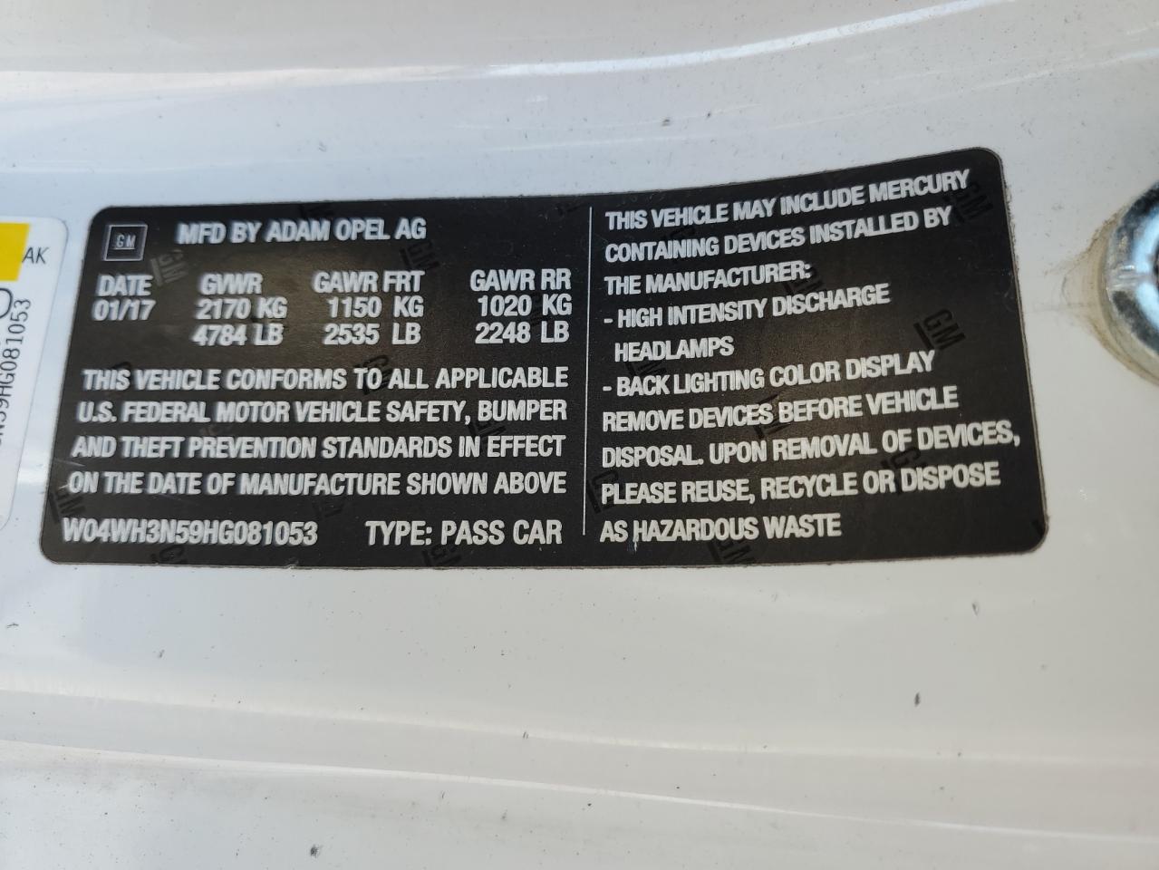 2017 Buick Cascada Premium VIN: W04WH3N59HG081053 Lot: 61647995