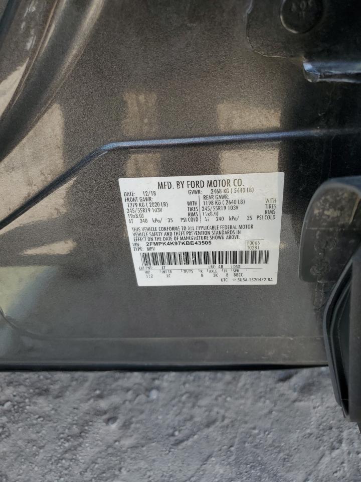 2019 Ford Edge Titanium VIN: 2FMPK4K97KBB43505 Lot: 60750135