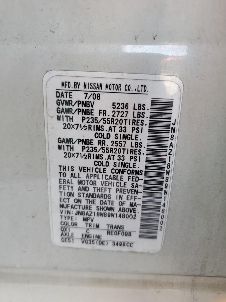 2009 Nissan Murano S VIN: JN8AZ18W89W148002 Lot: 63010575