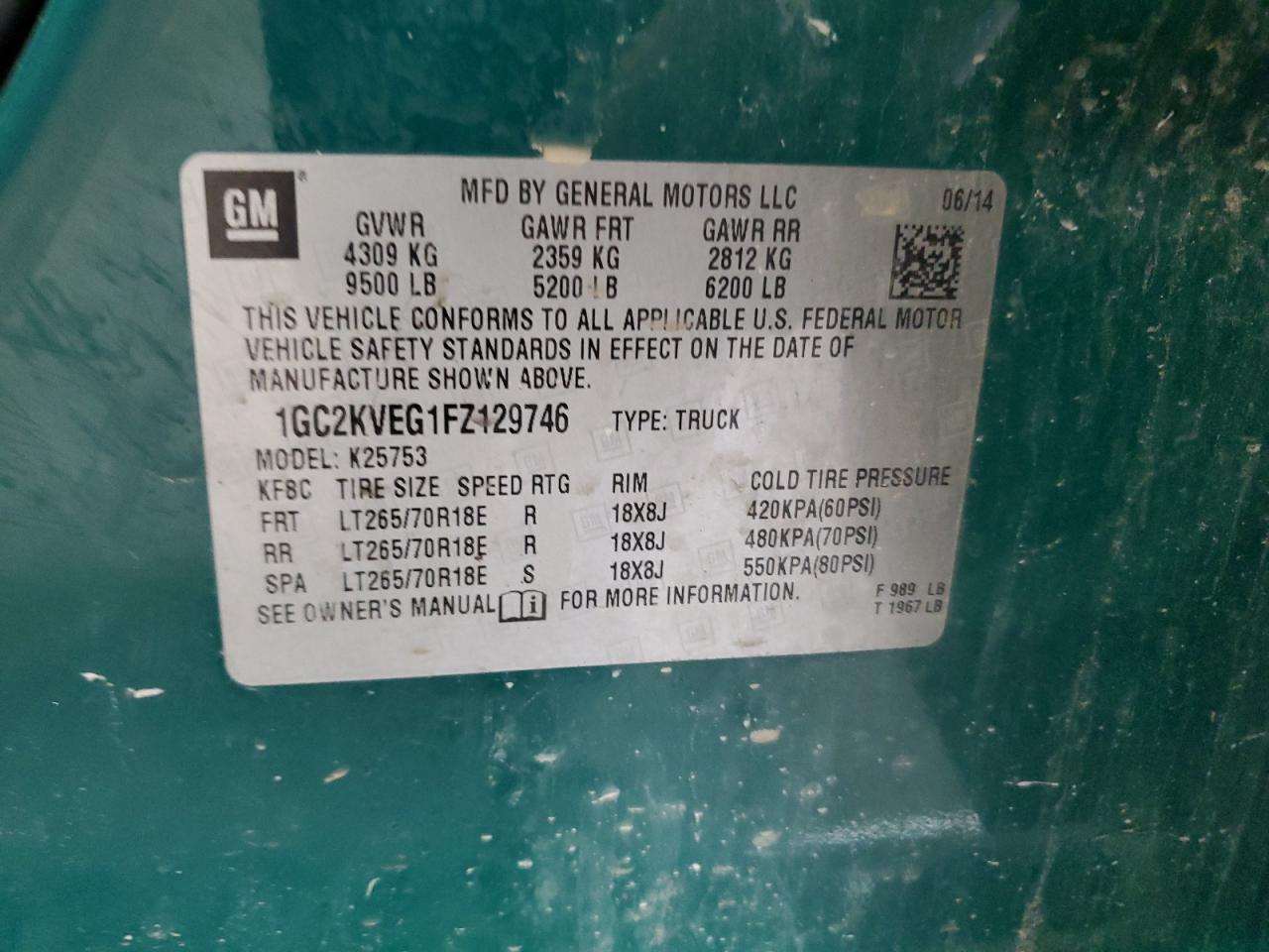 CHEVROLET ALL Models 2015 VIN 1GC2KVEG1FZ129746 фото 12