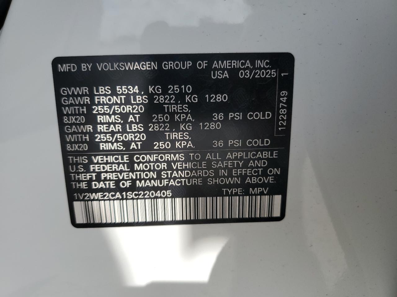 2025 Volkswagen Atlas Cross Sport Se VIN: 1V2WE2CA1SC220405 Lot: 61621145