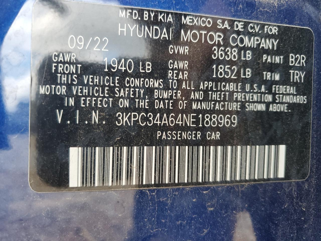 2022 Hyundai Accent Limited VIN: 3KPC34A64NE188969 Lot: 59518055