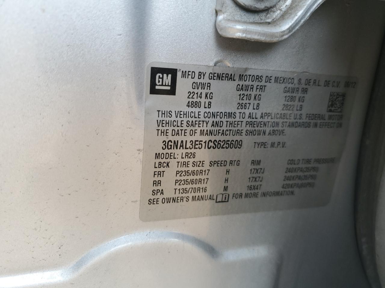 2012 Chevrolet Captiva Sport VIN: 3GNAL3E51CS625609 Lot: 60815375