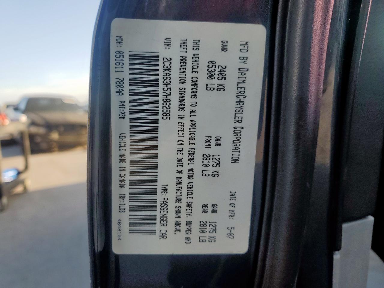 2007 Chrysler 300C VIN: 2C3KA63H57H862585 Lot: 62942985