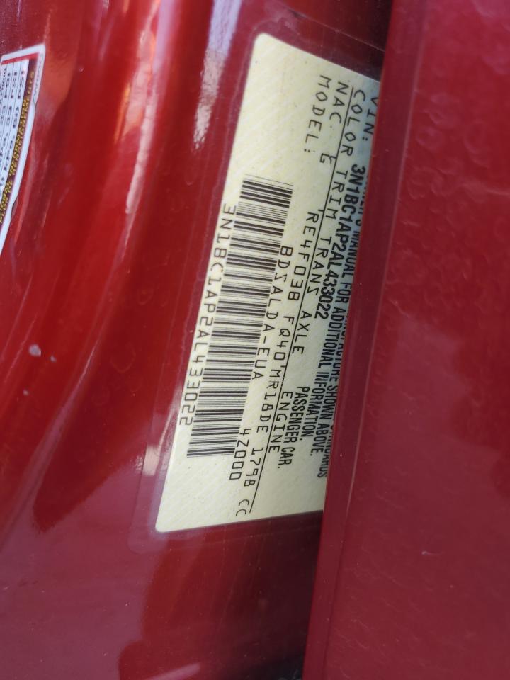 2010 Nissan Versa S VIN: 3N1BC1AP2AL433022 Lot: 62019305
