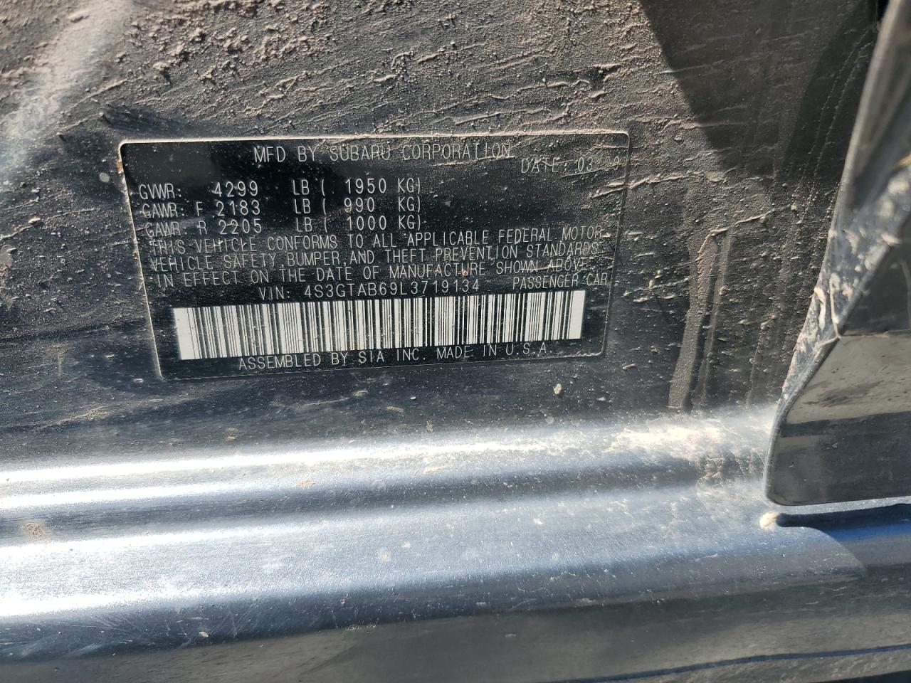 2020 Subaru Impreza VIN: 4S3GTAB69L3719134 Lot: 62266985