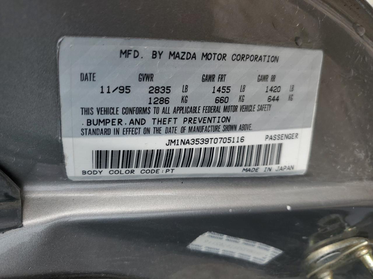 1996 Mazda Mx-5 Miata VIN: JM1NA3539T0705116 Lot: 61926515