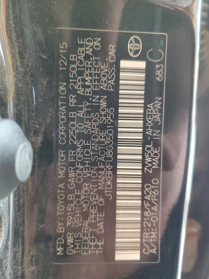 2016 Toyota Prius VIN: JTDKBRFU8G3501955 Lot: 60649305