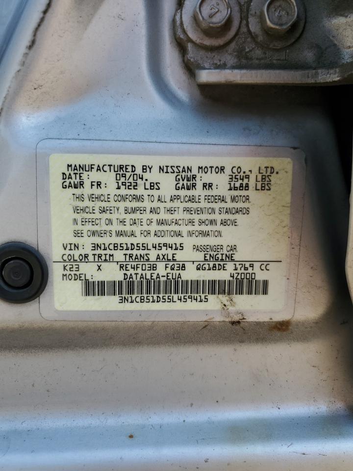 2005 Nissan Sentra 1.8 VIN: 3N1CB51D55L459415 Lot: 60338185
