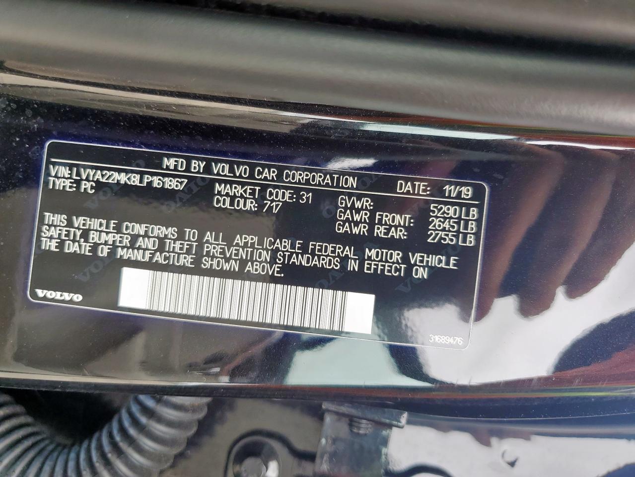 2020 Volvo S90 T6 Momentum VIN: LVYA22MK8LP161867 Lot: 59909335