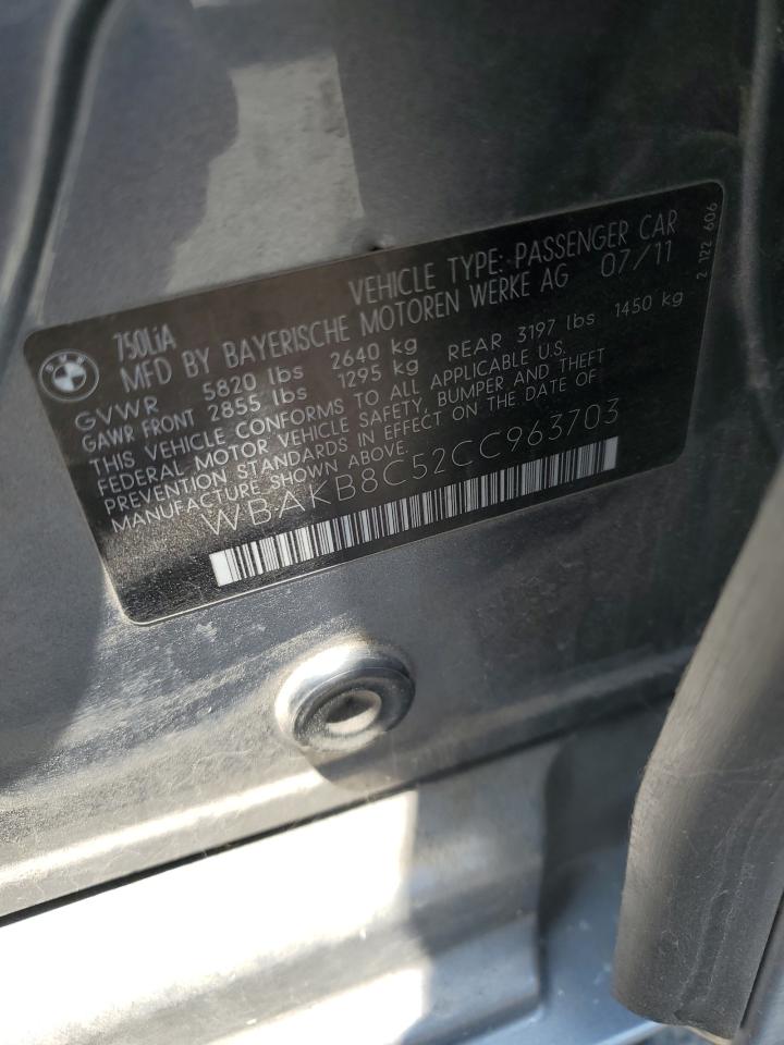 2012 BMW 750 Li VIN: WBAKB8C52CC963703 Lot: 62547045