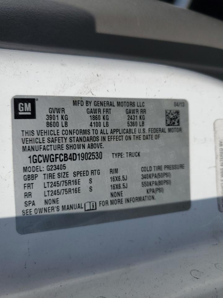 2013 Chevrolet Express G2500 VIN: 1GCWGFCB4D1902530 Lot: 60119565