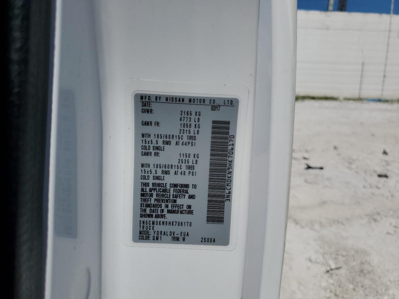 2017 Nissan Nv200 2.5S VIN: 3N6CM0KN9HK706170 Lot: 61143755