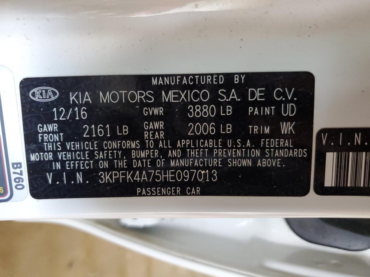 2017 Kia Forte Lx VIN: 3KPFK4A75HE097013 Lot: 63041325