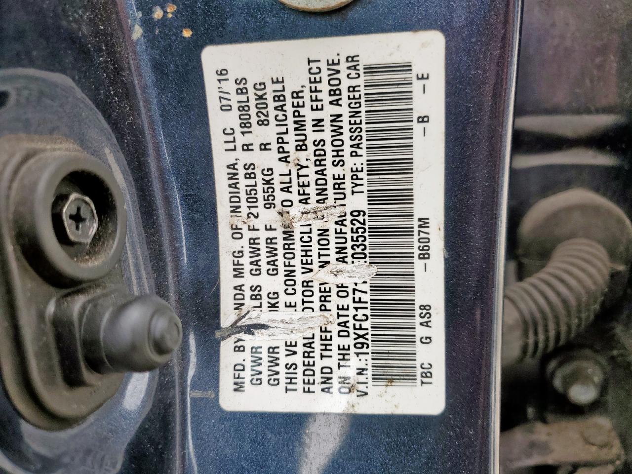 HONDA CIVIC 2016 VIN 19XFC1F71GE035529 фото 12