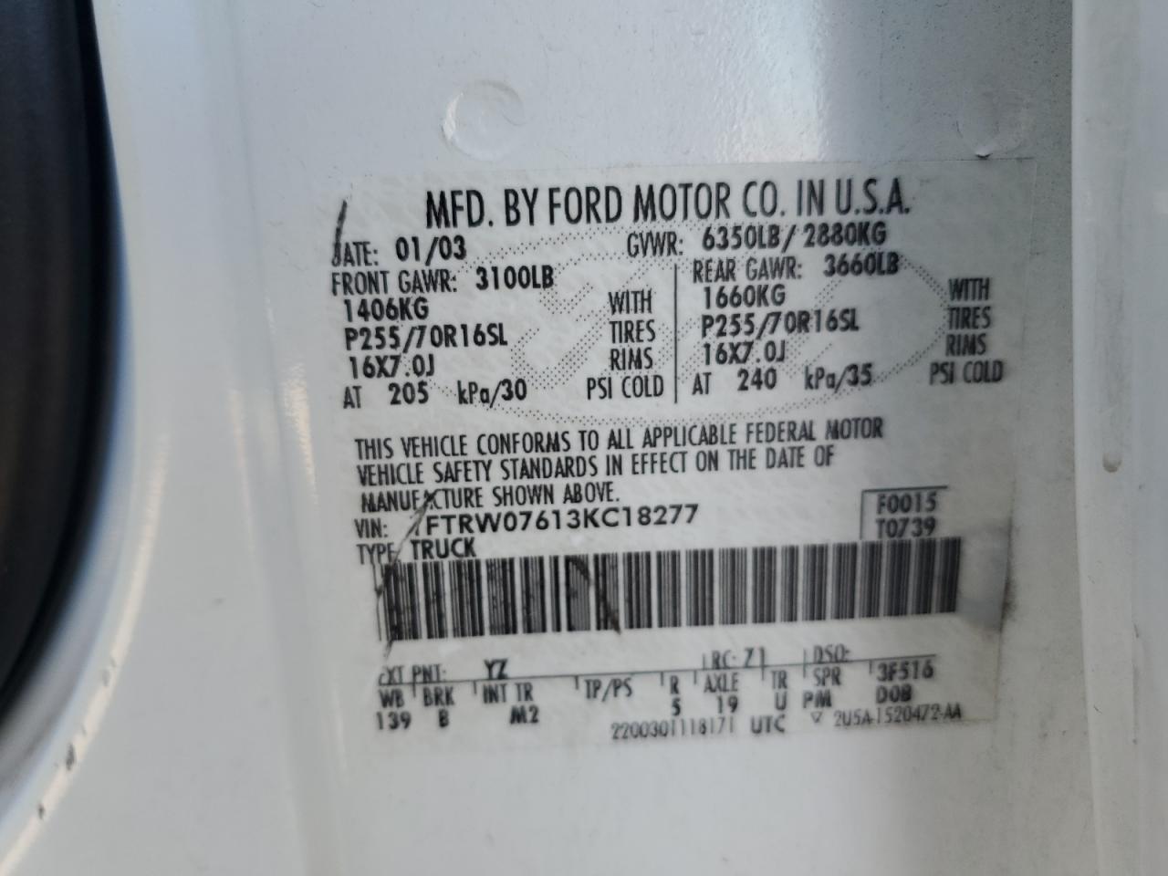 1FTRW07613KC18277 2003 Ford F150 Supercrew