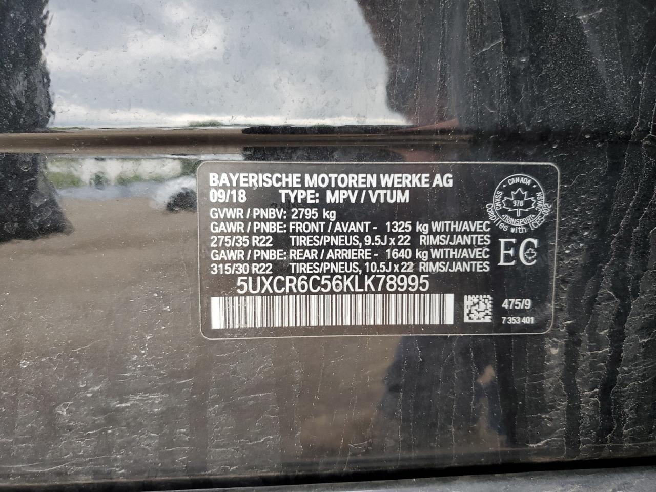 2019 BMW X5 xDrive40I VIN: 5UXCR6C56KLK78995 Lot: 59764105