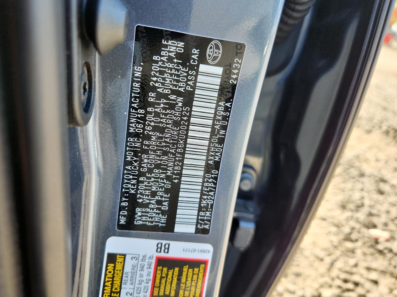 2019 Toyota Avalon Xle VIN: 4T1B21FB6KU002425 Lot: 61175715