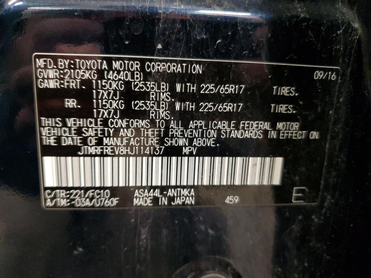 2017 Toyota Rav4 Xle VIN: JTMRFREV8HJ114137 Lot: 61826655