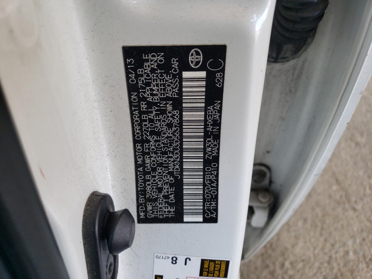 TOYOTA PRIUS 2013 VIN JTDKN3DU3D5637868 zdjęcie 12