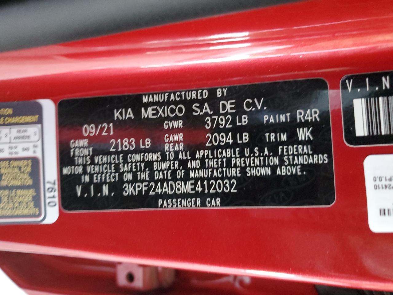 3KPF24AD8ME412032 2021 Kia Forte Fe