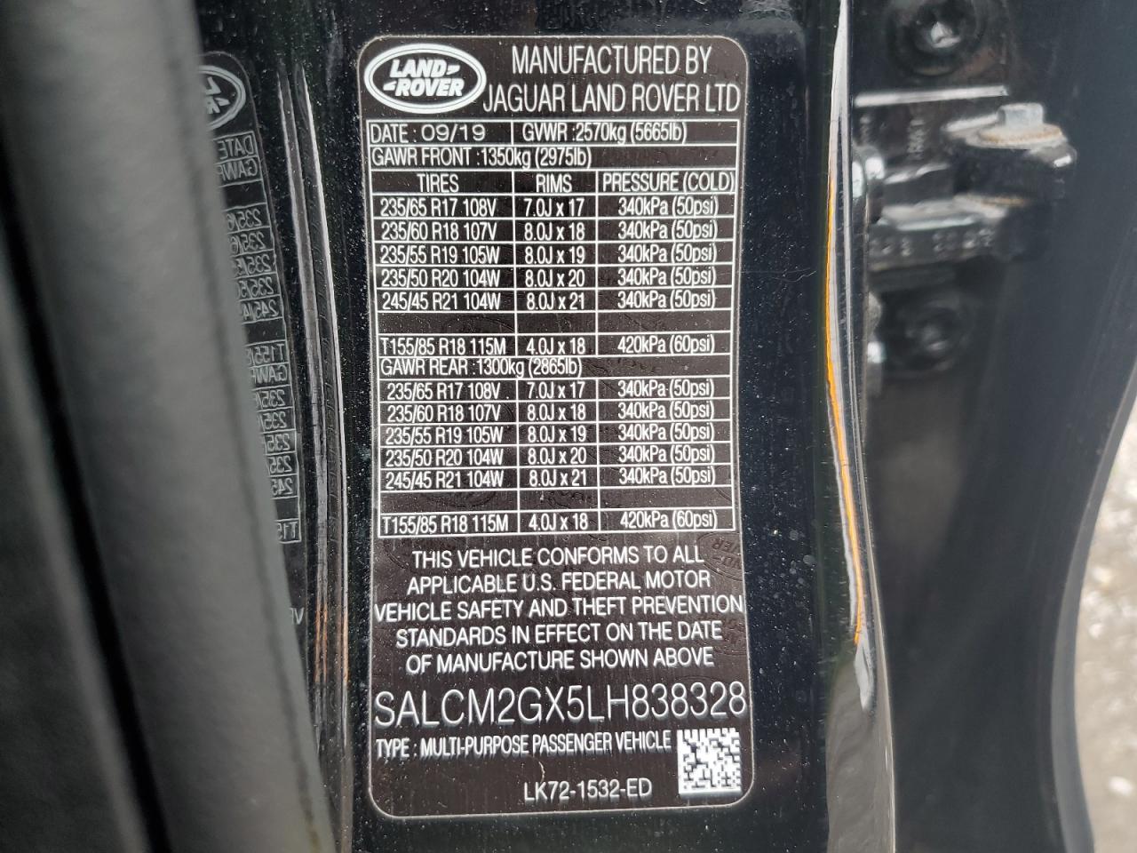 2020 Land Rover Discovery Sport Hse R-Dynamic VIN: SALCM2GX5LH838328 Lot: 61591885