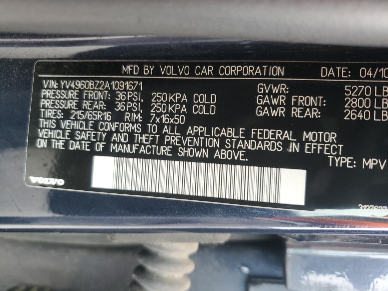 2010 Volvo Xc70 3.2 VIN: YV4960BZ2A1091671 Lot: 60887675