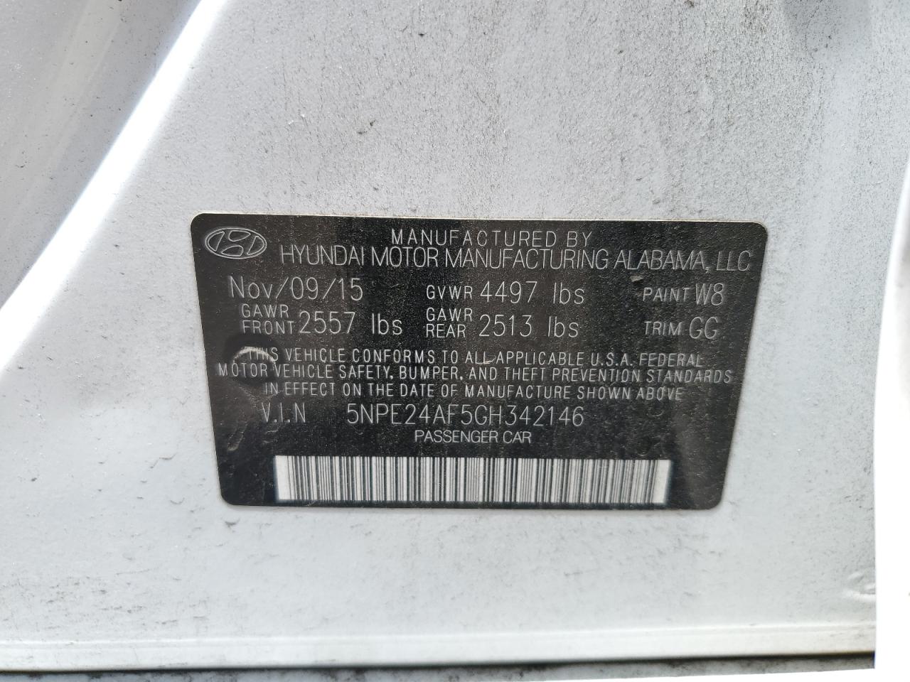 2016 Hyundai Sonata Se VIN: 5NPE24AF5GH342146 Lot: 61742425