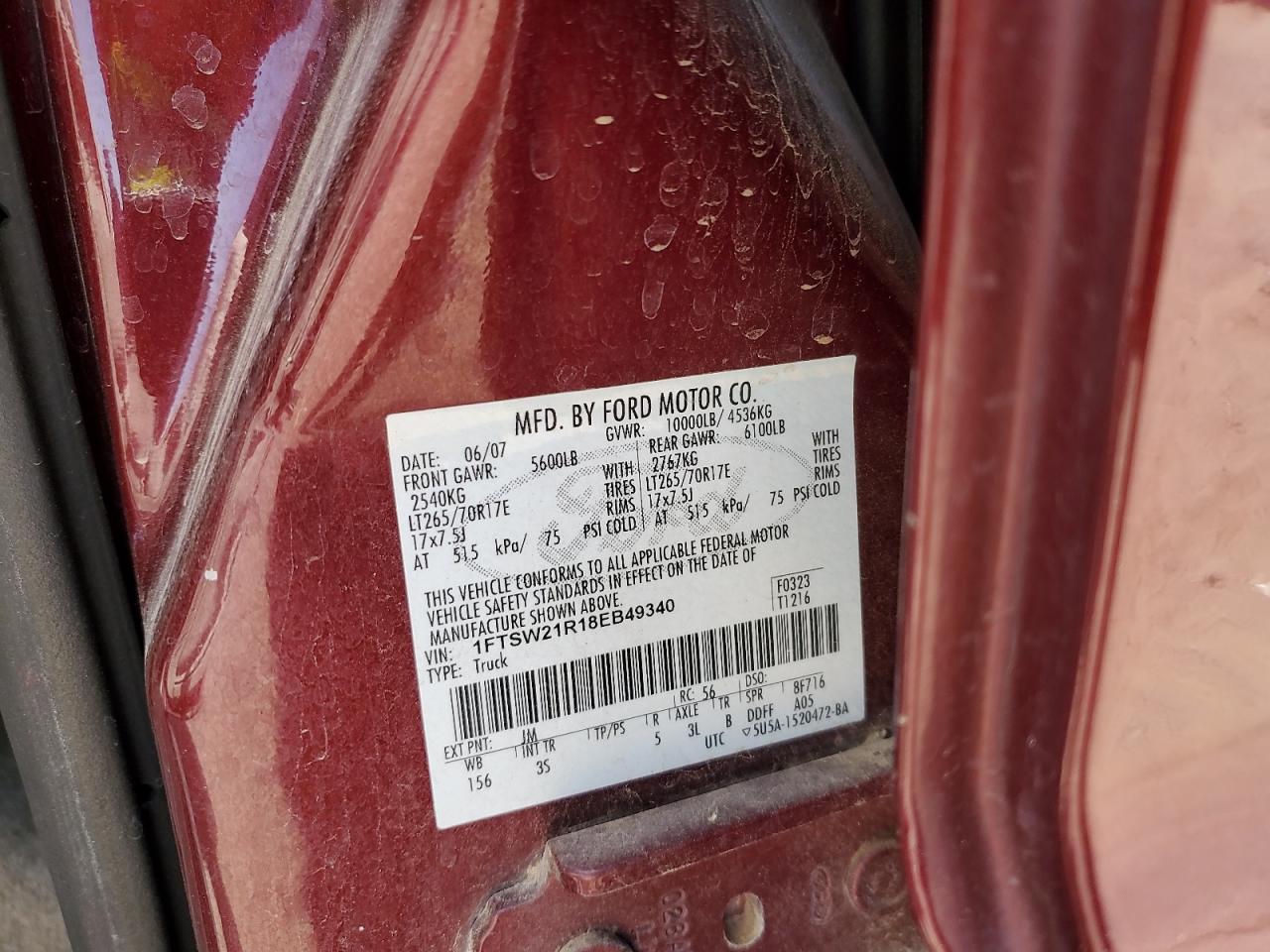 2008 Ford F250 Super Duty VIN: 1FTSW21R18EB49340 Lot: 62421085