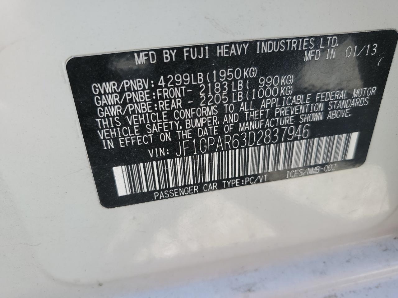 2013 Subaru Impreza Sport Limited VIN: JF1GPAR63D2837946 Lot: 62381615