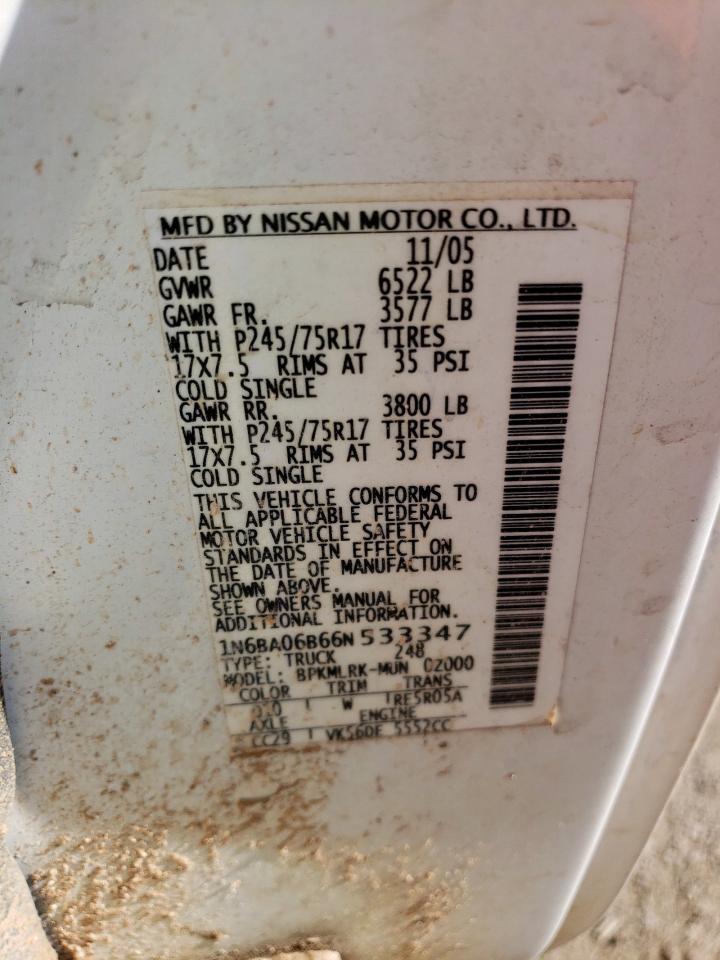 2006 Nissan Titan Xe VIN: 1N6BA06B66N533347 Lot: 60703725