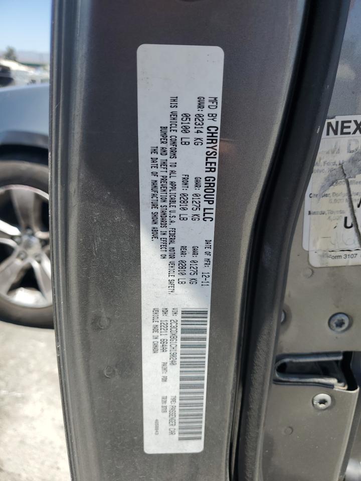 2012 Dodge Charger Se VIN: 2C3CDXBG1CH190240 Lot: 62869505