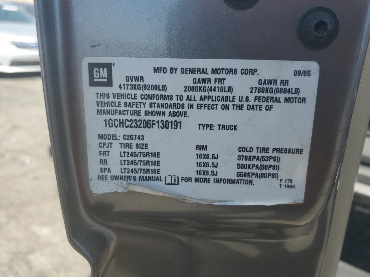 2006 Chevrolet Silverado C2500 Heavy Duty VIN: 1GCHC23206F130191 Lot: 62919475