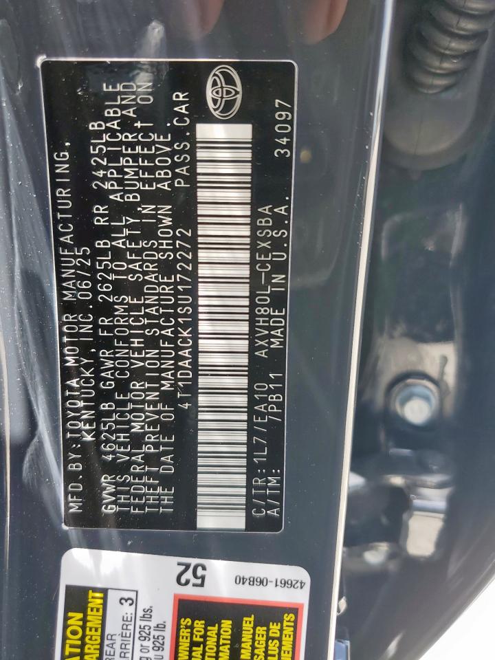 2025 Toyota Camry Xse VIN: 4T1DAACK1SU172272 Lot: 62864705