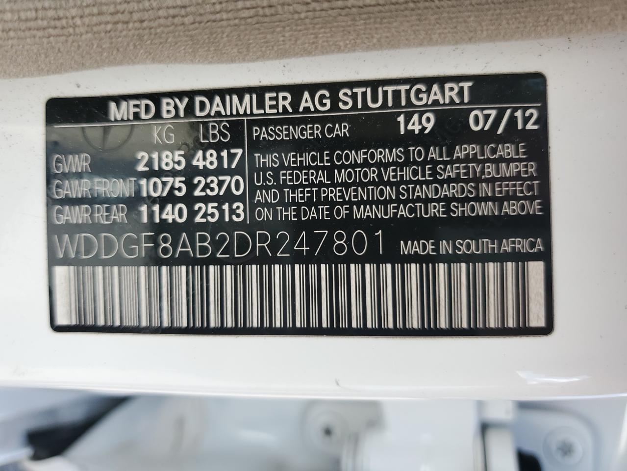 2013 Mercedes-Benz C 300 4Matic VIN: WDDGF8AB2DR247801 Lot: 62273505