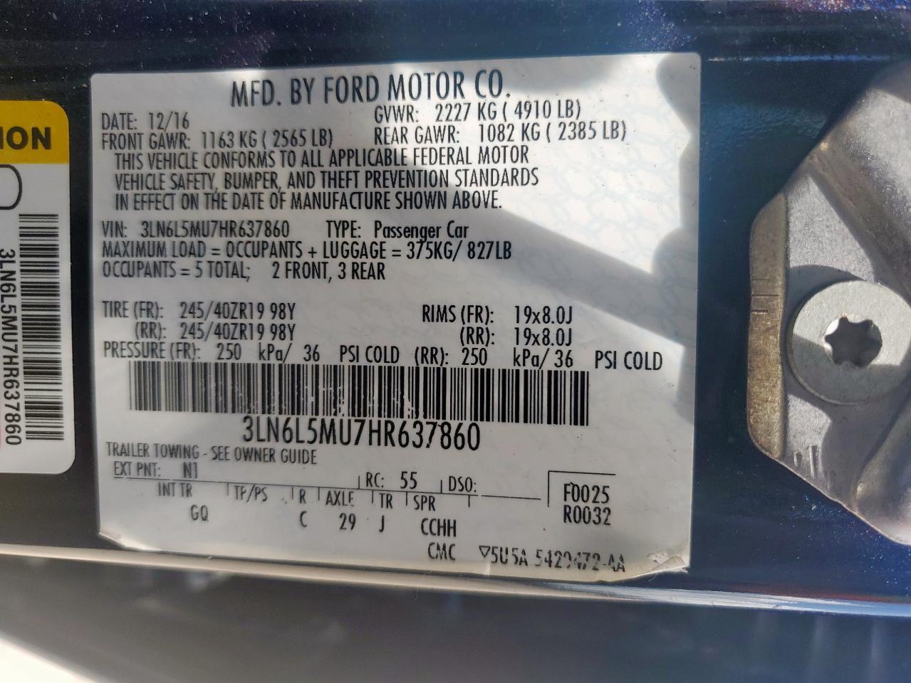 2017 Lincoln Mkz Hybrid Reserve VIN: 3LN6L5MU7HR637860 Lot: 62316035