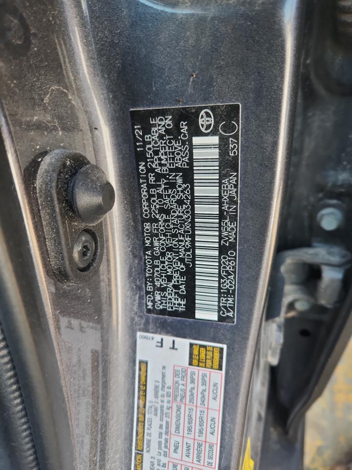 2022 Toyota Prius Le VIN: JTDL9MFUXN3034263 Lot: 62293875