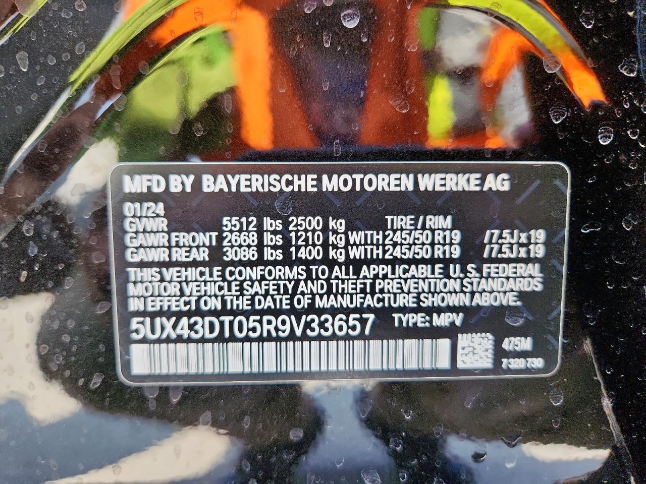 2024 BMW X4 M40I VIN: 5UX43DT05R9V33657 Lot: 59307815