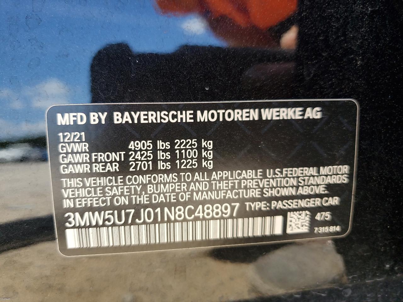 2022 BMW M340I VIN: 3MW5U7J01N8C48897 Lot: 62086025