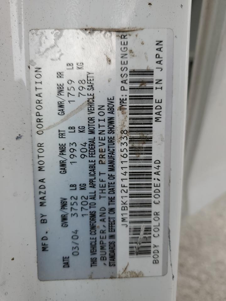 2004 Mazda 3 I VIN: JM1BK12F141165338 Lot: 62572105