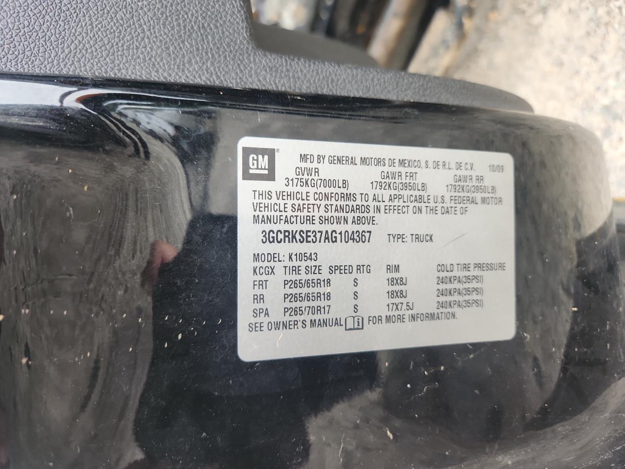 2010 Chevrolet Silverado K1500 Lt VIN: 3GCRKSE37AG104367 Lot: 61058065